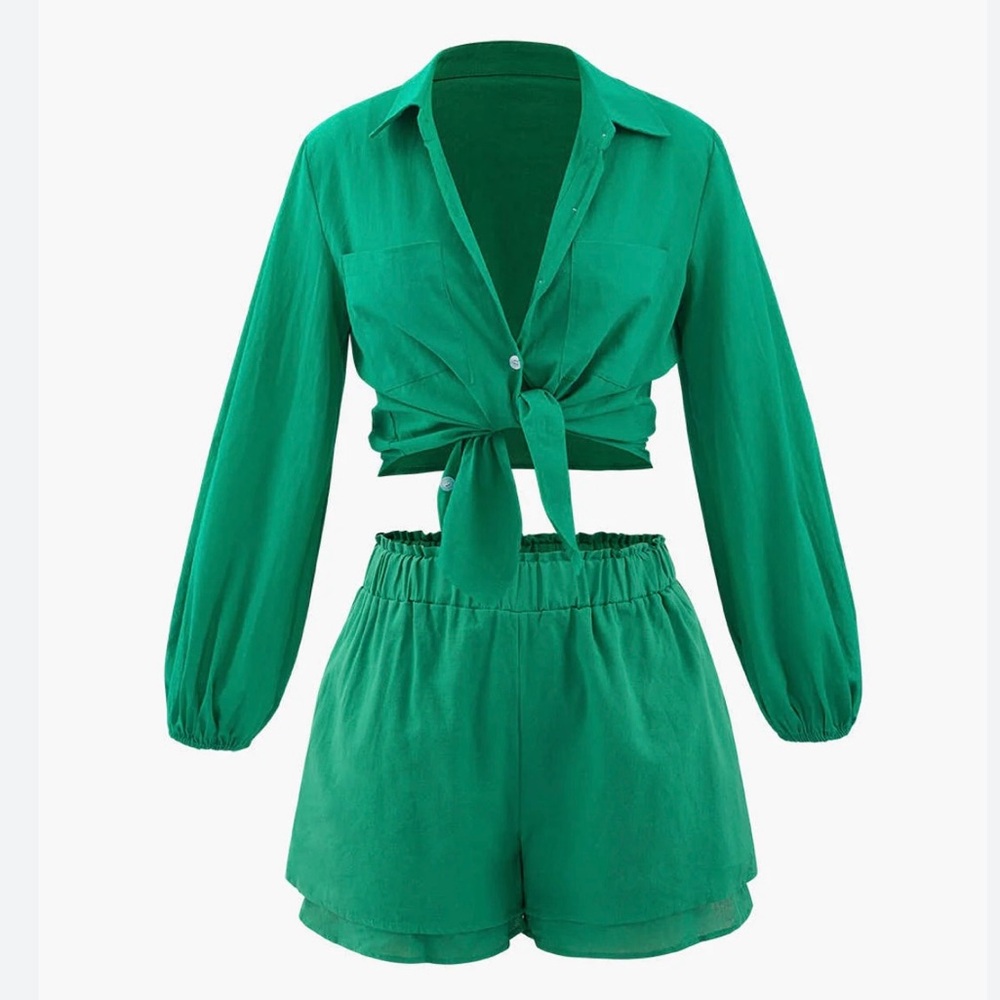 Tie Front Top & Shorts Set NWOT